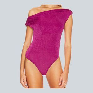 Heartloom Morisette Womens Bodysuit Off Shoulder Sheen Finish Fabric Berry M NWT